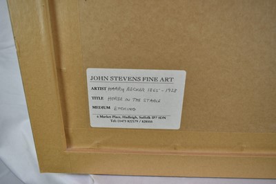 Lot 1098 - Harry Becker (1865-1928) signed etching - Horse in the Stable, 34.5cm x 43.5cm, in glazed frame