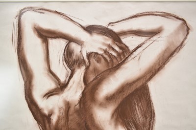 Lot 1095 - *Colin Moss (1914-2005) brown chalk - Female Nude, signed, 83cm x 58cm, in glazed frame