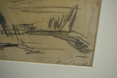 Lot 1097 - Harry Becker (1865-1928) pencil drawing - Heavy Horses, signed, 22cm x 47cm, in glazed frame