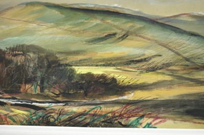 Lot 1420 - *Rowland Suddaby (1912-1972) watercolour - Downland Landscape, signed, 37cm x 64cm, in glazed frame 
Provenance: Adam Gallery, Bath
