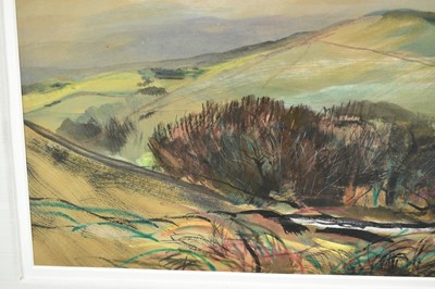Lot 1420 - *Rowland Suddaby (1912-1972) watercolour - Downland Landscape, signed, 37cm x 64cm, in glazed frame 
Provenance: Adam Gallery, Bath