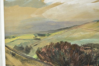 Lot 1420 - *Rowland Suddaby (1912-1972) watercolour - Downland Landscape, signed, 37cm x 64cm, in glazed frame 
Provenance: Adam Gallery, Bath