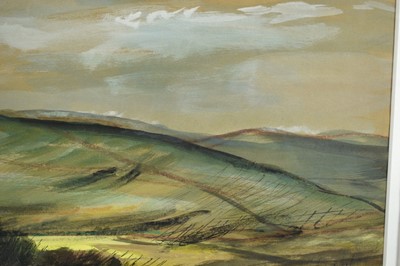 Lot 1420 - *Rowland Suddaby (1912-1972) watercolour - Downland Landscape, signed, 37cm x 64cm, in glazed frame 
Provenance: Adam Gallery, Bath