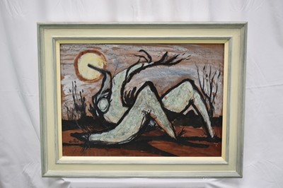 Lot 1104 - Roy Turner Durrant (1925-1998) gouache - Night Lightening, signed and dated '51, 43cm x 60cm, in glazed painted frame