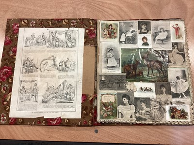 Lot 1518 - Victorian scrap album and an early 20th century album of postcards, selection including real photographic, military, groups and hospital, Norton station Worcester.