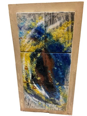 Lot 1480 - Rita Moiret (1912-1994) enamel composition, abstract, comprised of six tiles, signed, 107cm x 51cm