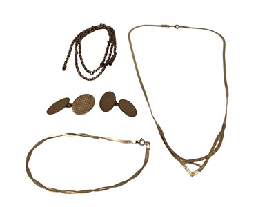 Lot 9 - Pair 9ct gold cufflinks, 9ct gold necklace and similar bracelet, together with 9ct gold belcher chain