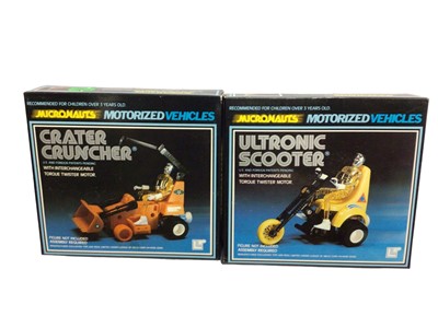 Lot 303 - Mego Corps Micronauts c1977, plus Lion Rock Limited Micronauts Ultronic Scooter No.71030A, Crater Cruncher No.71031A, Photon Sled No.71032A & Warp Racer No.70133A...