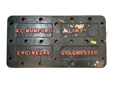 Lot 2438 - Very heavy painted cast metal sign - 'A.C. Mumford Ltd - Engineers Colchester', 49.5cm x 26.5cm