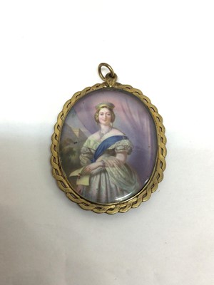 Lot 187 - After Winterhalter miniature portrait on enamel, of H.M. Queen Victoria, in gilt metal locket frame 5 x 4cm