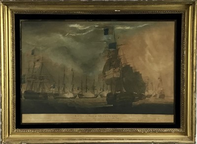 Lot 45 - Battle of the Nile - set of four 19th century coloured engravings by Robert Dodd, in verre eglomise gilt frames