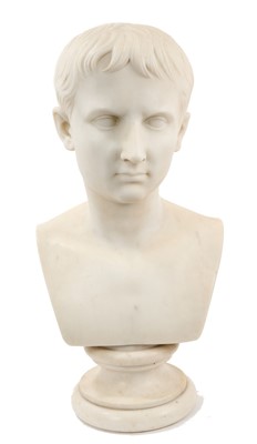 Lot 979 - 19th century grand tour white marble bust of a young Caesar