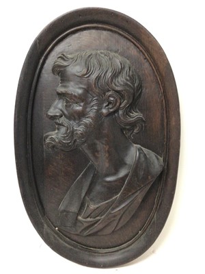 Lot 981 - Large 19th century relief carved oak oval plaque
