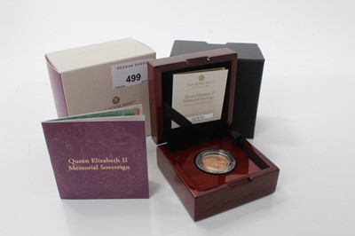 Lot 499 - G.B. - Royal Mint Queen Elizabeth II gold proof memorial Sovereign 2022 (N.B. Obv: Portrait of King Charles III, Rev: The Royal Arms, cased with Certificate of Authenticity) (1 coin)