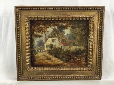Lot 8 - Henry Dawson, 19th century oil on board of a rural cottage, 15cm x 19cm, in gilt frame