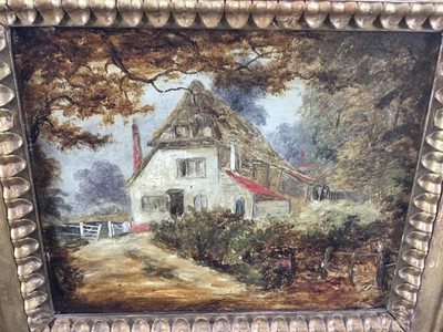 Lot 8 - Henry Dawson, 19th century oil on board of a rural cottage, 15cm x 19cm, in gilt frame