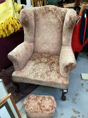 Lot 1338 - Traditional Wing armchair on claw and ball feet