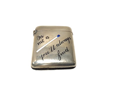 Lot 4 - Victorian white metal and enamel Vesta case with enamelled match and verse decoration (un-marked) 43 x 36mm