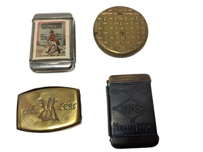 Lot 10 - Victorian brass novelty advertising Vesta case in the form of a Huntley & Palmer Albert biscuit and three other advertising Vesta cases (4)