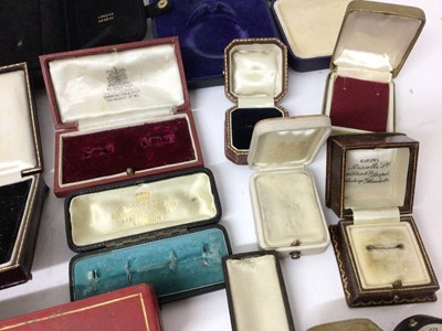 Lot 691 - Box of antique and later jewellery boxes to include Carrington & Co., Marx & Co., J. W. Benson, Cartier pouches and others