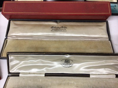 Lot 691 - Box of antique and later jewellery boxes to include Carrington & Co., Marx & Co., J. W. Benson, Cartier pouches and others