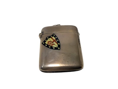 Lot 19 - Edwardian silver and enamel Vesta case with armorial shield decoration ( Birmingham 1906) 55 x 40mm