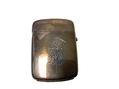 Lot 24 - Victorian silver Vesta case with engraved crest, MD monogram and 'Oct.27, 1880' and sprung catch ( London 1879) 50 x 36mm