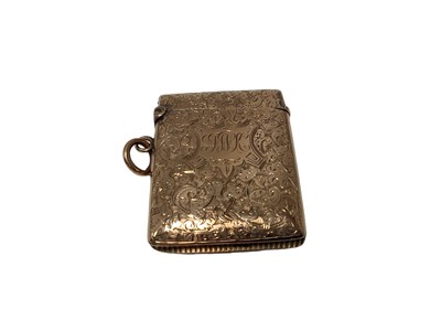 Lot 29 - Edwardian gold 9ct Vesta case with floral engraved scrollwork decoration and monogram (Birmingham 1902) 50 x 37mm, 22grams