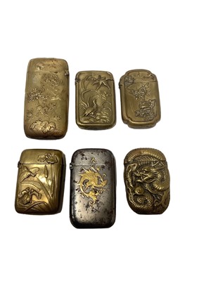 Lot 47 - Six 19th century mostly brass Oriental taste Vesta cases including dragons