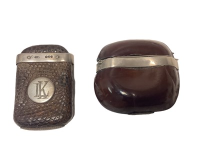 Lot 52 - Victorian silver mounted Australian bean Vesta case (Birmingham 1899) 52mm and Victorian silver mounted lizard skin Vesta case (2)