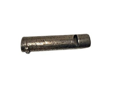 Lot 66 - Unusual Victorian novelty combined Vesta case and whistle with floral scroll decoration ( London 1891) Samson Morden & Co 65mm long