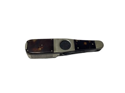 Lot 80 - Unusual Victorian combined Vesta case, cigar cutter and multiple bladed pen knife of bottle shape with nickel frame and tortoishell side plates, the blades marked Richards, Piccadilly 87mm long