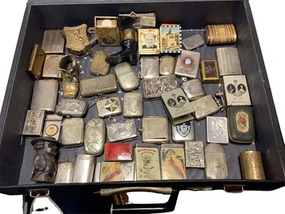 Lot 86 - Collection of Victorian and later Vesta boxes and match box holders including novelty, Royal, straw work and advertising ( 40 plus)