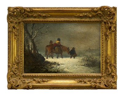 Lot 1207 - Edward Robert Smythe (1810-1899) oil on canvas - Winter Travellers, initialled, in gilt frame