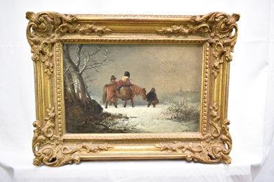 Lot 1207 - Edward Robert Smythe (1810-1899) oil on canvas - Winter Travellers, initialled, in gilt frame