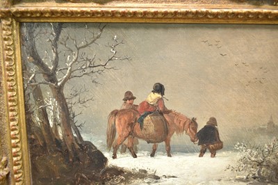 Lot 1207 - Edward Robert Smythe (1810-1899) oil on canvas - Winter Travellers, initialled, in gilt frame