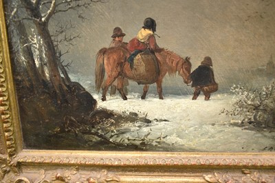 Lot 1207 - Edward Robert Smythe (1810-1899) oil on canvas - Winter Travellers, initialled, in gilt frame