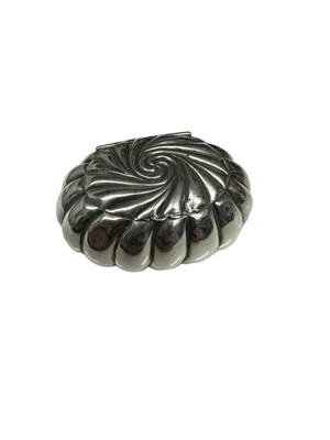 Lot 52 - Late Victorian silver snuff box of oval spiral fluted form, the hinged led opening to reveal a gilded interior, Birmingham hallmarks, 5.5cm x 4cm
