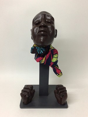 Lot 154 - Stephen Lansley, clay, fabric and wood study of a black womans head and hands 62cm high