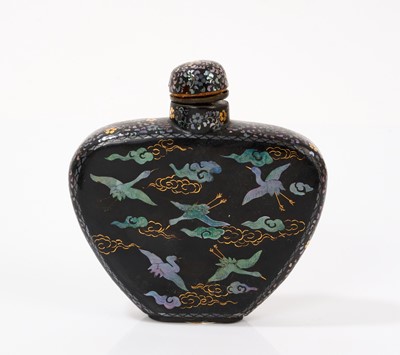 Lot 790 - Japanese Meiji period lac burgaute metal inlaid heart shaped snuff bottle and stopper