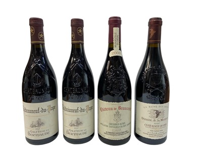 Lot 350 - Four bottles, Chateau de Beaucastel 2000, Chateauneuf-du-Pape, two bottles of Chateauneuf-du-Pape 2014 and Domaine de la Mordoree Chateauneuf-du-Pape 2004