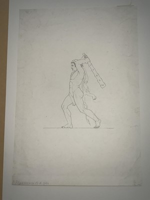 Lot 9 - John Flaxman (1755-1826) pen and ink, Hercules, signed and dated below 'J Flaxman R. A. 1797' sheet size 32 x 22cm, mounted but unframed