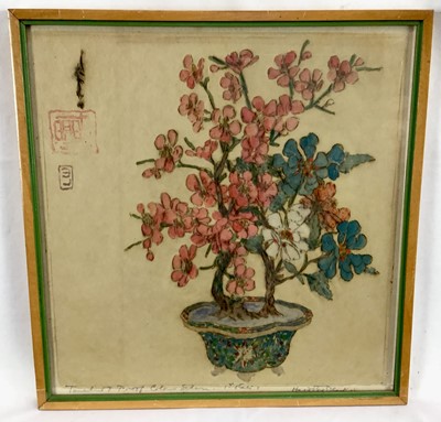 Lot 124 - Elyse Ashe Lord (1900-1971) etching in colours, trial proof colour scheme, Hardstone plants, annotated in pencil