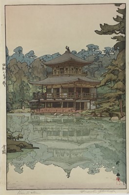 Lot 29 - Japanese woodblock, Pavilion, signed, 40cm x 27cm
