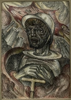 Lot 1 - Fay Pomerance (1912-2001) pastel - ‘Adam of the Battlefield’, 35cm x 25cm, in glazed frame