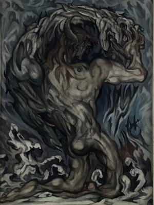 Lot 3 - Fay Pomerance (1912-2001) watercolour - ‘The Fashioning of the Left Hand’, 40cm x 30cm, in glazed frame