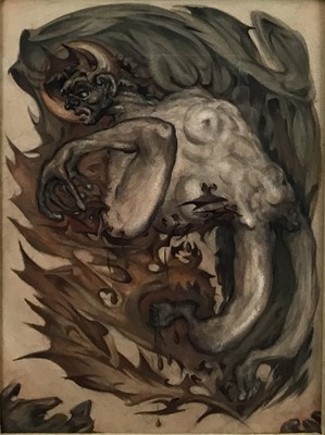 Lot 4 - Fay Pomerance (1912-2001) watercolour - ‘The Destruction of the Right Wing’, 37cm x 27cm, in glazed frame