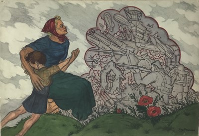 Lot 19 - Fay Pomerance (1912-2001) watercolour - ‘They Will Not Grow Old’, signed, titled verso, 41cm x 58cm, unframed