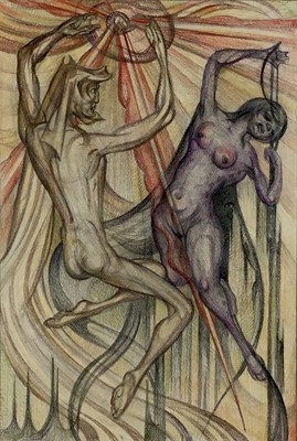 Lot 21 - Fay Pomerance (1912-2001) pastel - ‘Adam With Eve, The Beginning’, 48cm x 32cm, unframed