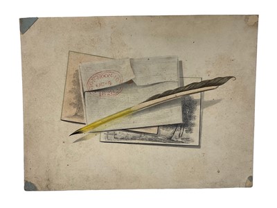 Lot 43 - Regency Trompe l'oeil watercolour, 17 x 23cm